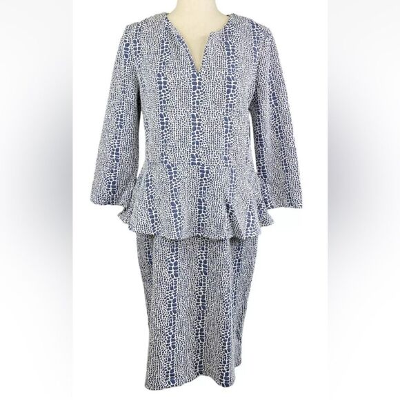 NWT TYLER BOE Women's Blue Reptile Print Long Sleeve Peplum Knit Dress Sz S - Picture 2 of 8